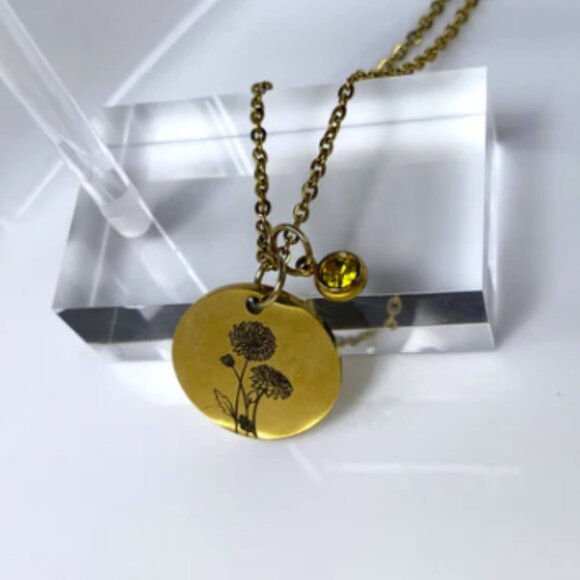 Handmade Gold Birth Flower & Birthstone on 16" Cable Chain Necklace - Picture 5 of 11